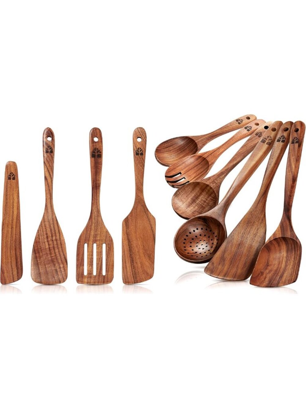 Comfortable Grip Wooden Cooking Utensils Set - Nonstick Spatulas & Spoons